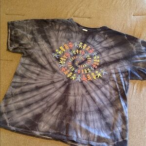 Black Tie-Dye Grateful Dead Style Dog Spiral T-Shirt XL